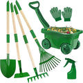 Kids Gardening Tools Set - 7pcs Wheelbarrow Set for Kids with Shovel, Rake, Leaf Rake, Summer Outdoor Yard Digging Weed Birthday Gifts,  Garden Tools Set Toy Outdoor Play | Garden & Soil Play