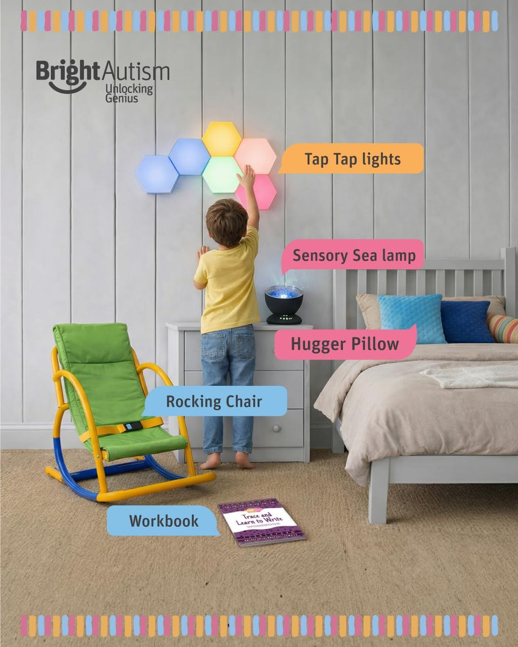 Bright Autism Tap Tap LED Lights 6 Pc | Sensory Wall Light Tiles for Kids
