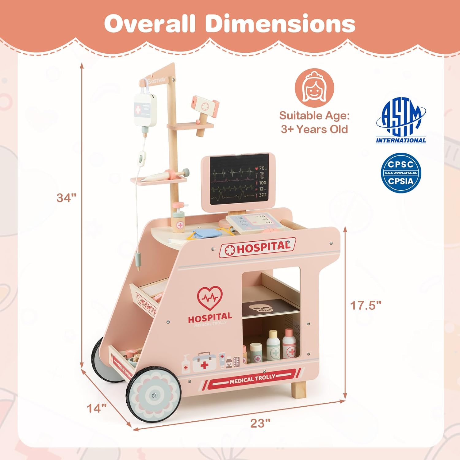 Wooden Medical Center Pretend Play Set Kids | Doctor Role Play Toy Station