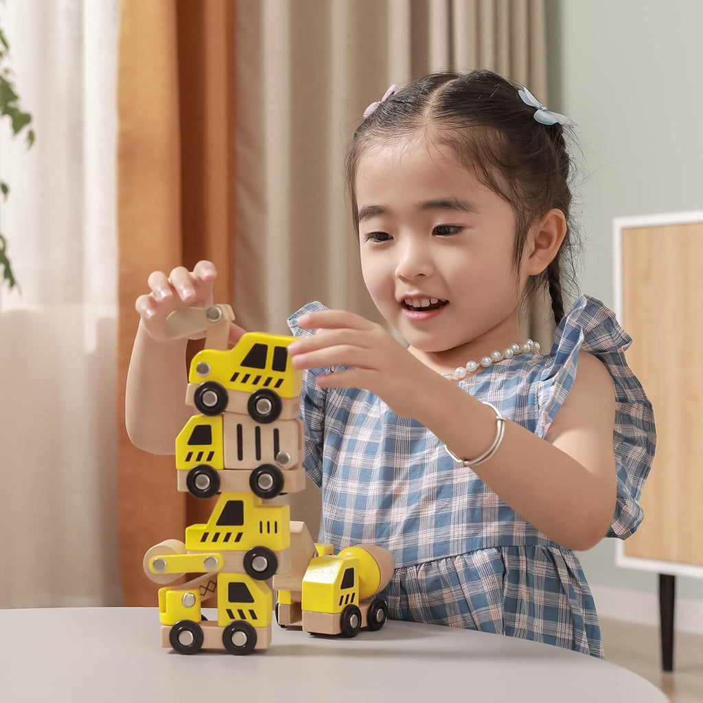 Construction Vehicles 6 Pcs Set | Wooden Truck Toys for Kids Pretend Play Age 3+