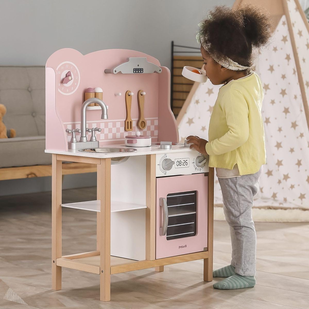 Pretty Mink Wooden Kitchen Set | Montessori Pretend Play Kitchen Toy for Kids