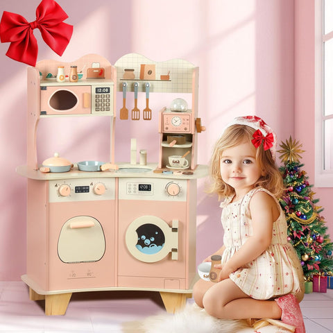 Wooden Play Kitchen for Kids With Coffee Maker, Accessories & Modern Style