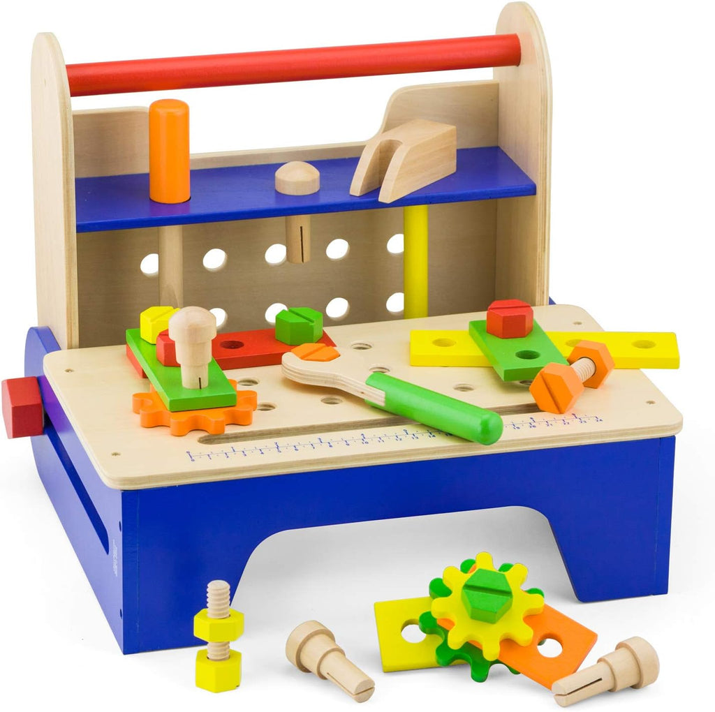 Foldable Tool Kit for Kids | 32 Pcs Wooden Pretend Play Tool Box Set Age 3+