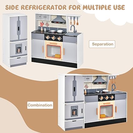 Honey Joy Kids Kitchen Playset 2 Pcs | Wooden Pretend Play Kitchen Set with Light & Sound