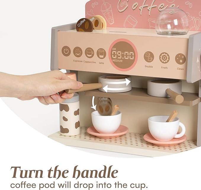 Wooden Coffee Maker Toy for Kids | Pretend Play Coffee Machine Set with Cup & Accessories