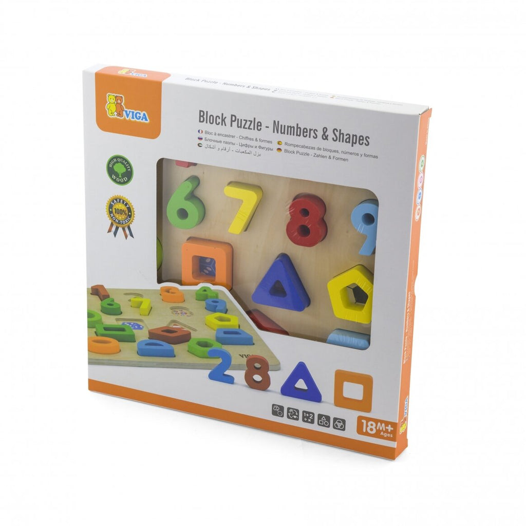 Block Puzzle Numbers & Shapes Kids | Wooden Educational Learning Toy