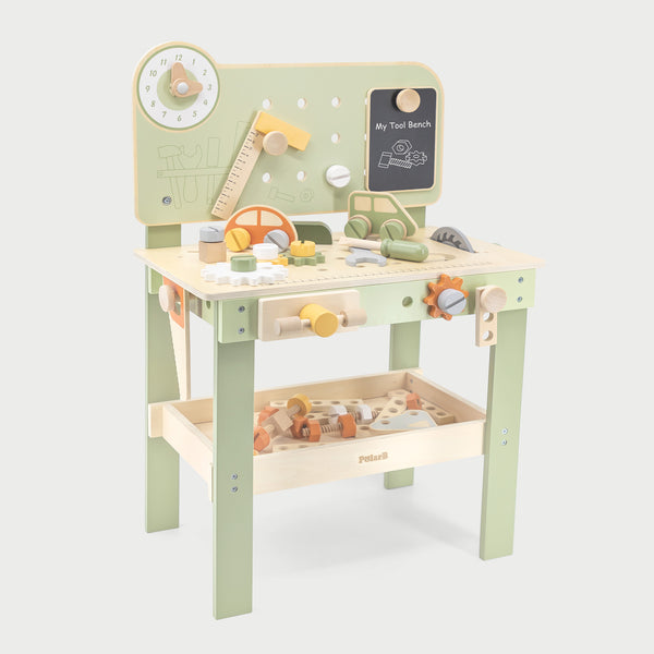Wooden Tool Bench for Kids | Pretend Play Workbench Set with Tools &amp; Accessories