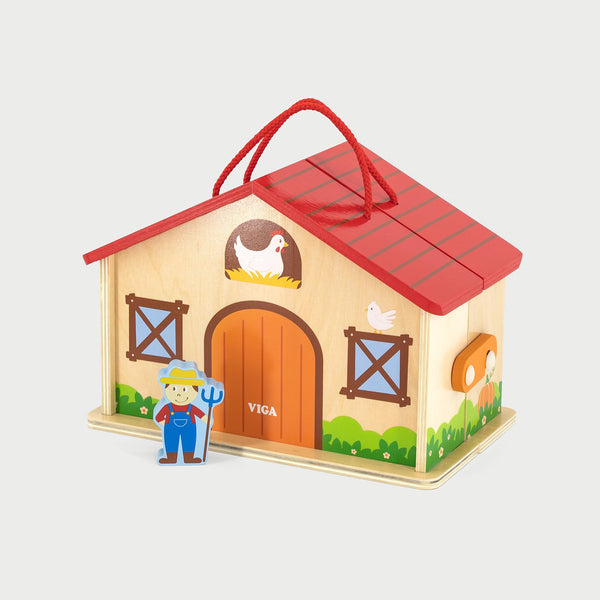 Wooden Farm Play Set | 2-Story Barn Animal Pretend Play Toy for Kids 3+