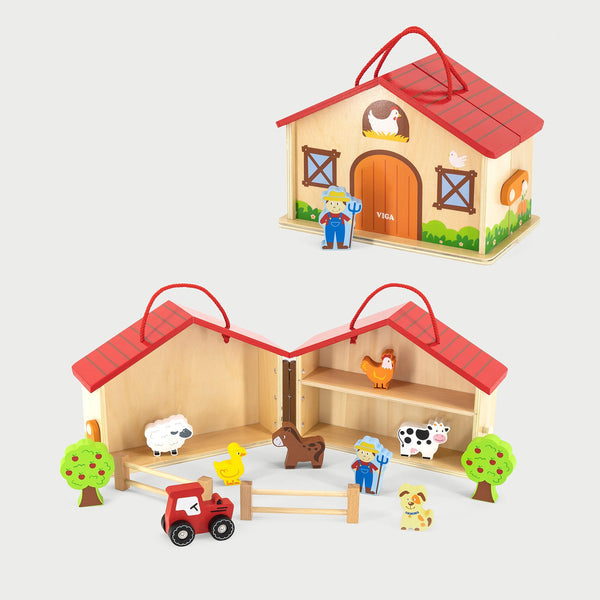 Wooden Farm Play Set | 2-Story Barn Animal Pretend Play Toy for Kids 3+