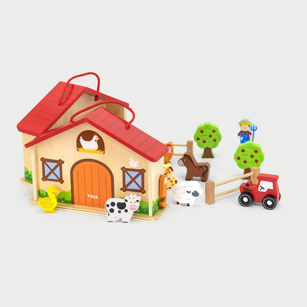 Wooden Farm Play Set | 2-Story Barn Animal Pretend Play Toy for Kids 3+