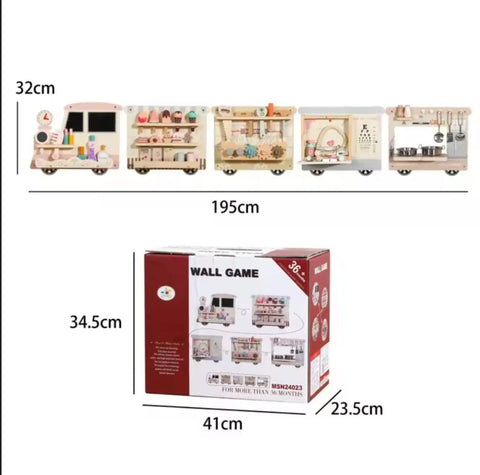 Wooden Sensory Wall Panel Train Activity Busy Board Kids | Montessori STEM Learning Toy
