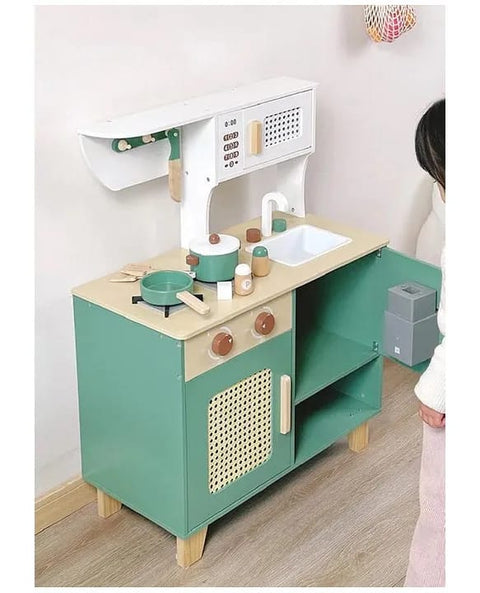 ROBUD Play Kitchen with Pretend Ice Cube Dispenser for Kids,Vintage Green