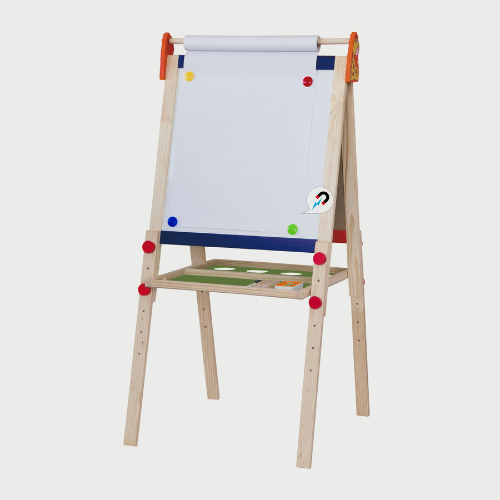 Standing Easel with Roll Paper | Kids Magnetic Drawing Board & Blackboard Set