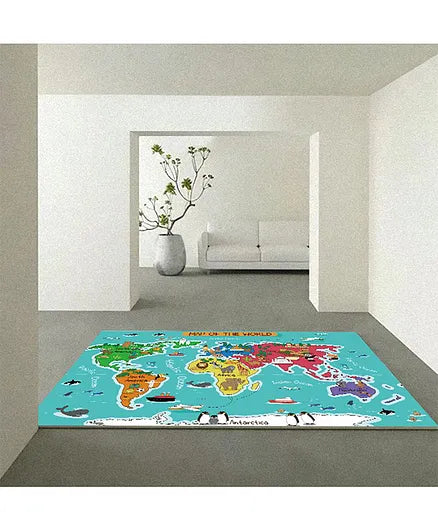 World Map Kids Play Mat | Educational Flannel Learning Carpet Rug