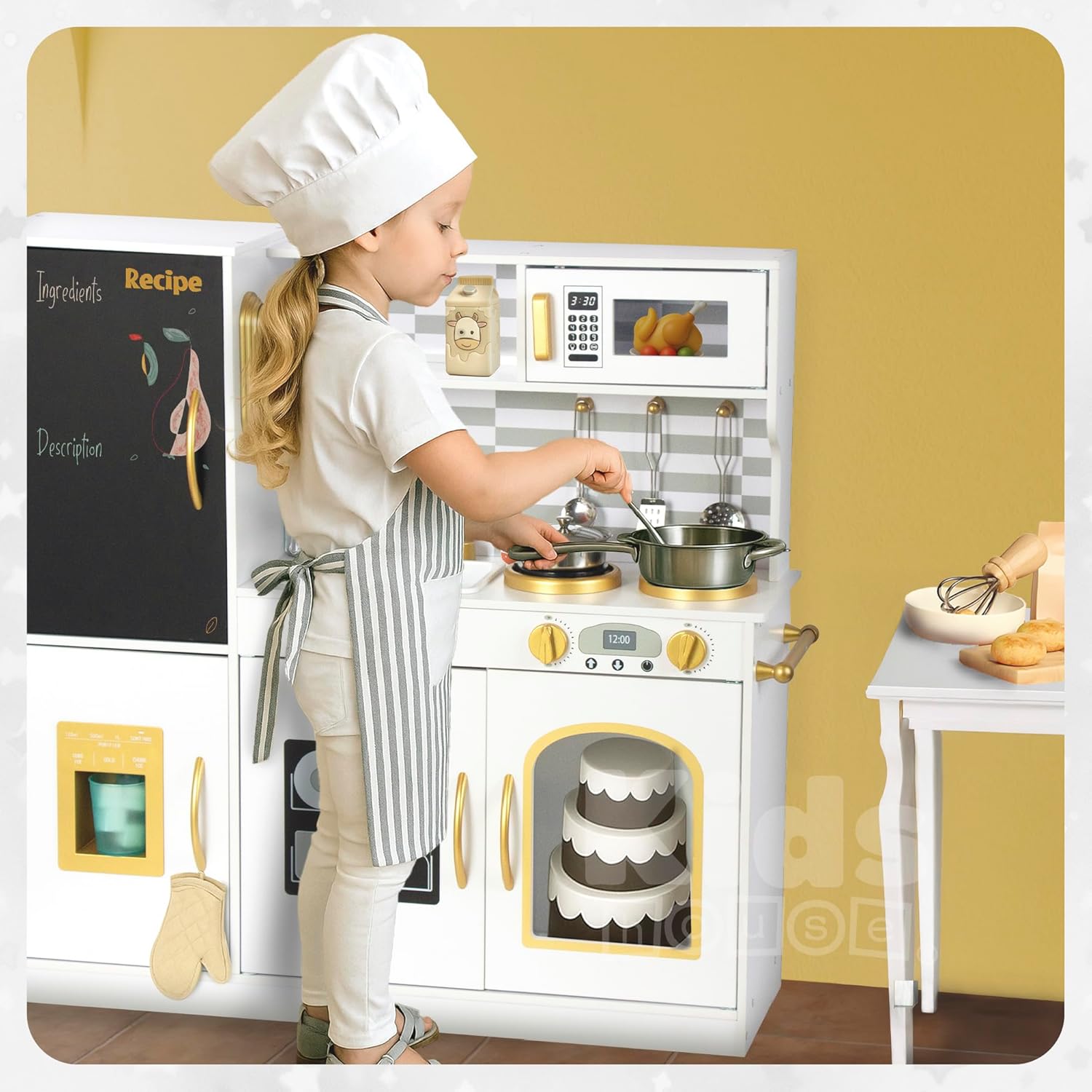 Wooden Play Kitchen Set Kids | Pretend Play Kitchen Toy with Accessories