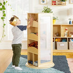 Rotating Dress Up Storage for Kids | Wooden Costume Organizer with Mirror