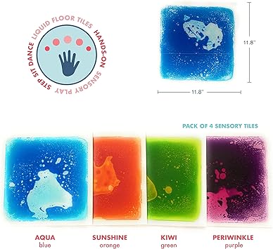 Liquid Floor Tiles 4pc Square | Color Changing Sensory Gel Floor Mats