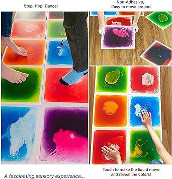 Liquid Floor Tiles 4pc Square | Color Changing Sensory Gel Floor Mats
