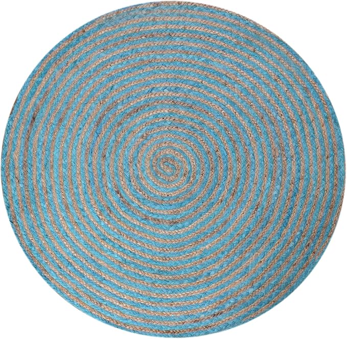 Circle Area Mat 200x200cm | Blue Beige Geometric Floor Rug Carpet