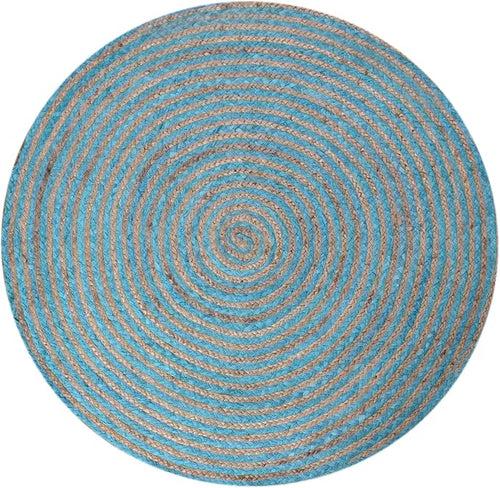 Circle Area Mat 200x200cm | Blue Beige Geometric Floor Rug Carpet