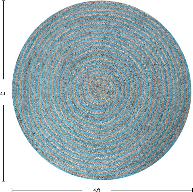 Circle Area Mat 200x200cm | Blue Beige Geometric Floor Rug Carpet