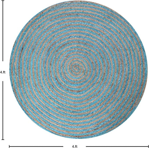 Collection Circle Area Mat ' Blue and Beige Geometric Pattern 200 x 200 cm