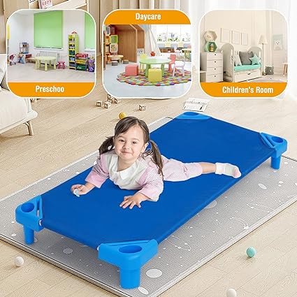 Kids Stackable Kiddie Cot Toddler Size | Daycare Nap Bed Lightweight Stackable Sleep Cot