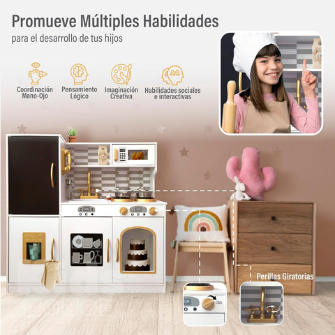 Wooden Kids Kitchen Playset with Running Water Lights & Sound, Play Kitchen Pretend Play Toy Set for Toddler 3-6 Years Old