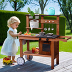 Wooden Mud Kitchen for Kids | Outdoor Pretend Play Cooking Set with Water Sink