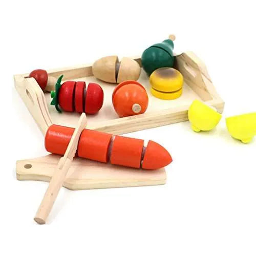 Wooden Fruit Cutouts | Kids Pretend Play Cutting Food Toy Set with Crate