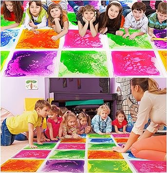 Liquid Floor Tiles 4pc Square | Color Changing Sensory Gel Floor Mats