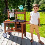Wooden Mud Kitchen for Kids | Outdoor Pretend Play Cooking Set with Water Sink