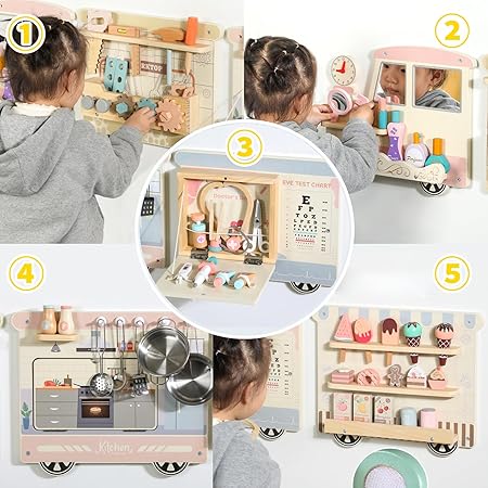 Wooden Sensory Wall Panel Train Activity Busy Board Kids | Montessori STEM Learning Toy