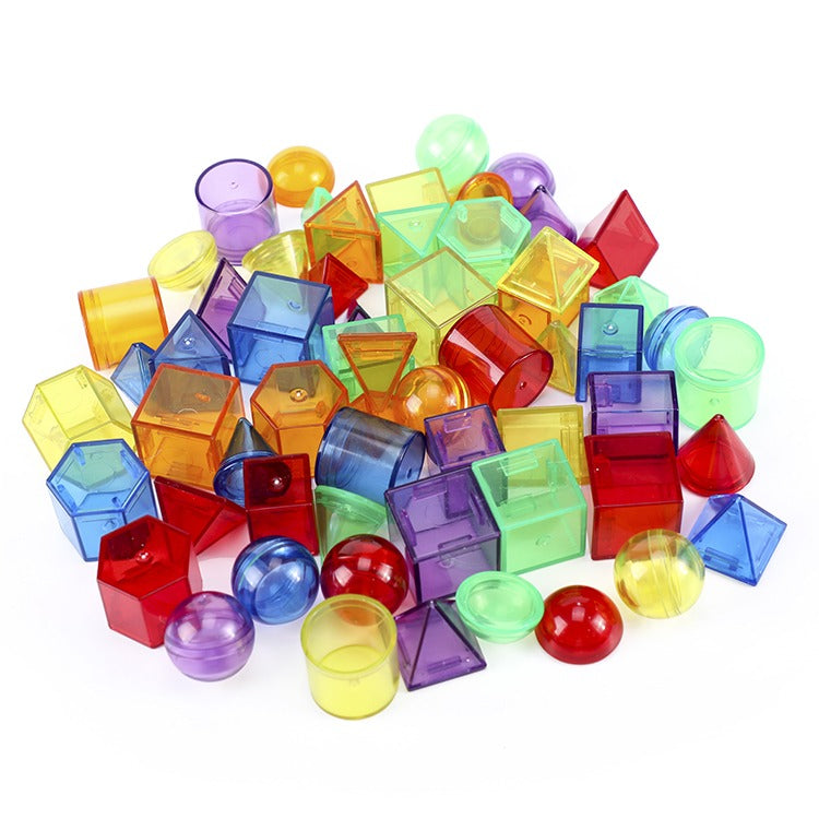 Solid Geometry Shapes 60 PCS | 3D Educational Building Cubes for Kids