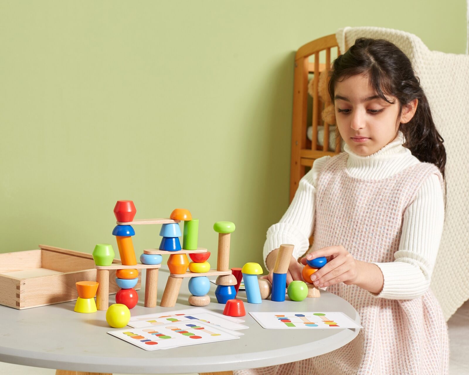 Wooden Blocks Tower Building Game 52 Pcs | Montessori Stacking & Logic Toy for Kids