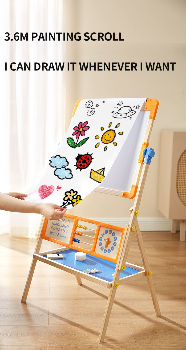 Double-Sided Magnetic Drawing Board | Wooden Kids Easel Adjustable Board