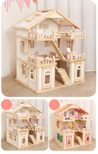 Happy Family Wooden Doll House for Kids | DIY Dollhouse with Furniture & Accessories