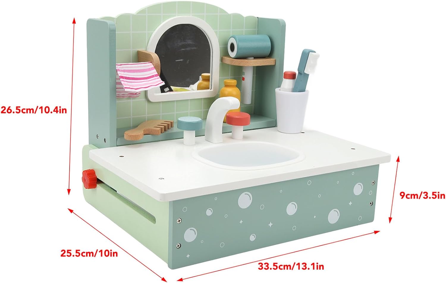 Kids Wooden Bathroom Sink Toy | Pretend Play Vanity Set with Accessories Educational Role Play