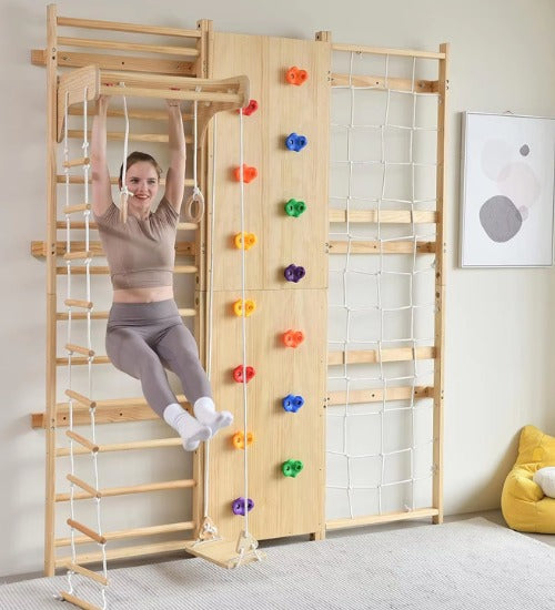 Swedish Ladder Climbing Set for Kids | Wall Climber, Ramp & Rope Panels Activity Unit
