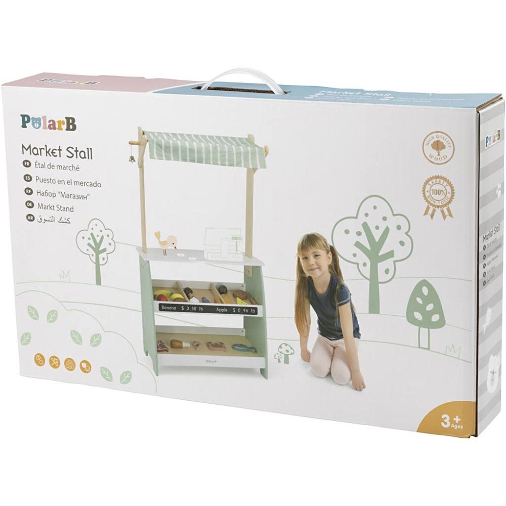 Wooden Market Stall Playset | Pretend Shop Role Play Toy for Kids 3+
