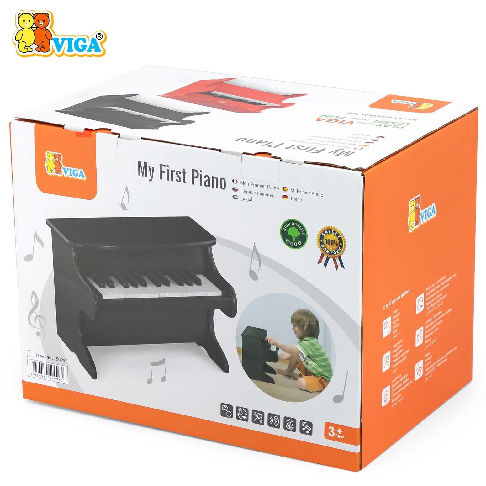 My First Piano Black | Wooden Kids Musical Piano Toy with Song Book Age 18M+