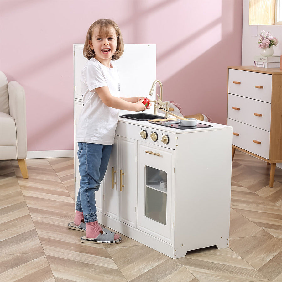 Classic White Modern Kitchen with Light & Sound | Kids Pretend Play Kitchen Set