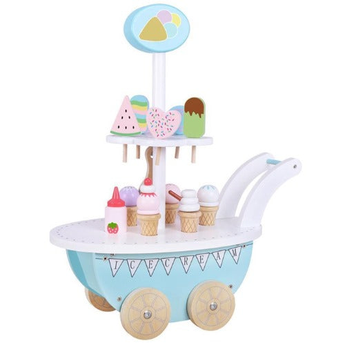 Wooden Ice Cream Cart Mini with Coffee Maker | Kids Pretend Play Role Play Toy Set