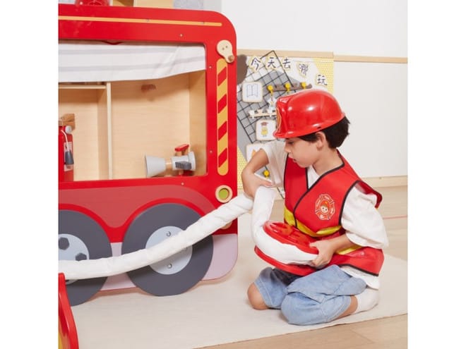 Large Super Fire Engine Play Set Kids | Wooden Fire Truck Activity Toy