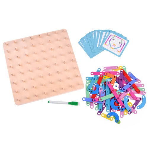 Large Nail Board Puzzle | Kids 2-in-1 Wooden Pattern Drawing Learning Toy