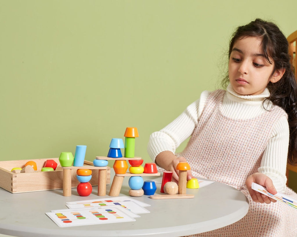 Wooden Blocks Tower Building Game 52 Pcs | Montessori Stacking & Logic Toy for Kids