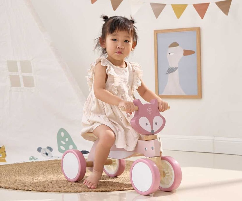 Wooden Toddler Cycle Pink | 4 Wheel Balance Ride-On Bike for Kids 18M+