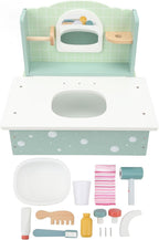 Kids Wooden Bathroom Sink Toy | Pretend Play Vanity Set with Accessories Educational Role Play