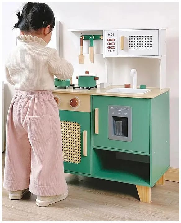 ROBUD Play Kitchen with Pretend Ice Cube Dispenser for Kids,Vintage Green