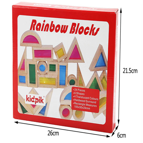 Kidpik Rainbow Wooden Blocks 24 Pcs | Kids Colorful Learning Building Toy Set